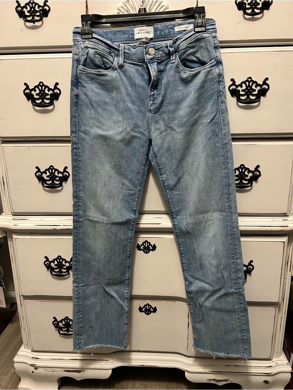 Frame Denim Light Wash High-Rise Straight Jeans